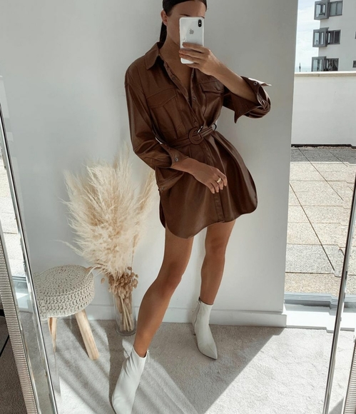 ZARA NWT BRANDY BELTED FAUX LEATHER SHIRT Bloggers - Picture 10 of 16